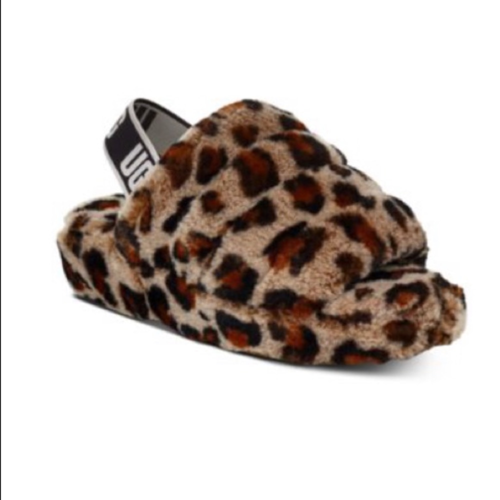 FLUFF YEA Platform Leopard UGG slippers open toe size 9M Gently Worn